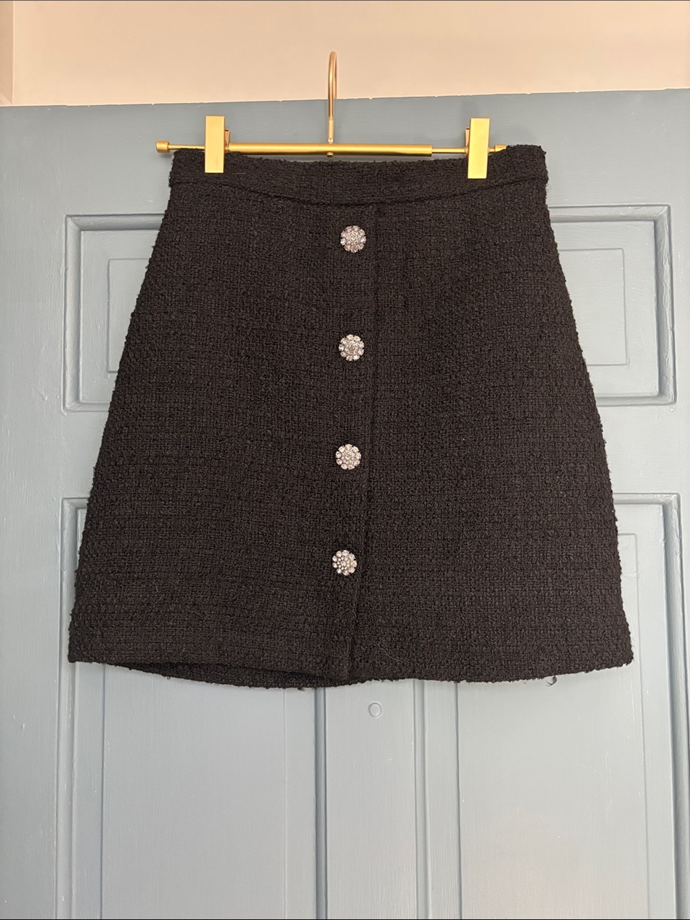 H&M Black Tweed A-Line Mini Skirt with Crystal Buttons - Picture 1 of 1